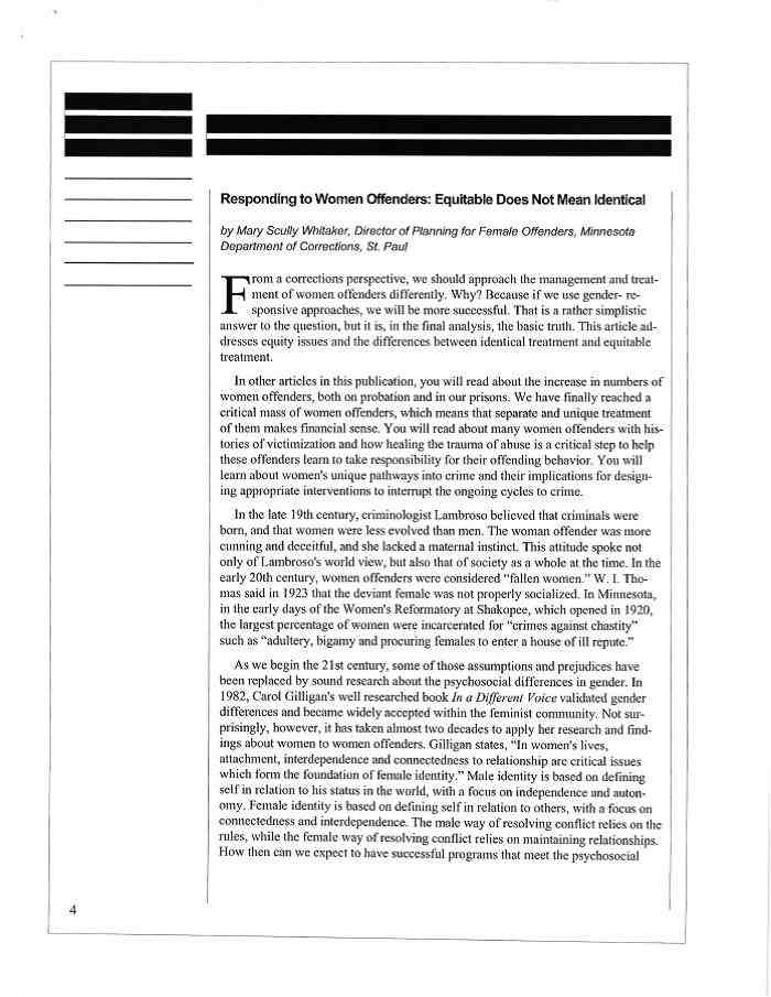 Responding to Women Offenders_Equitable Does Not Mean Identical